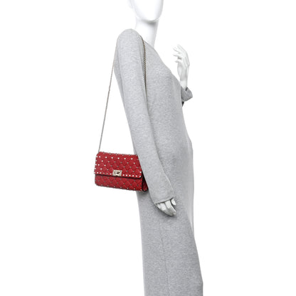 Valentino Garavani Lambskin Rockstud Spike Wallet on Chain Red 2 of 10