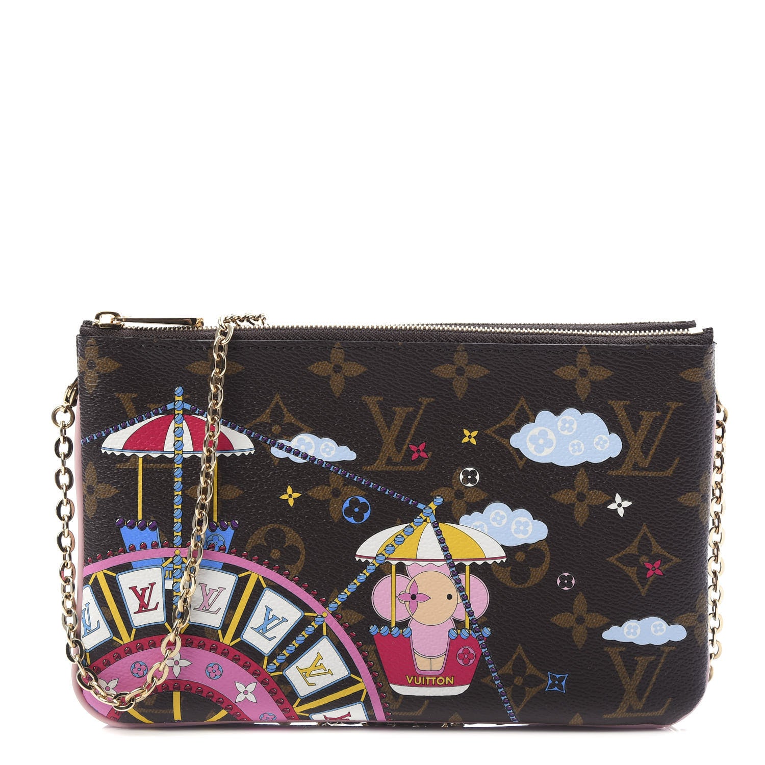 Louis Vuitton Monogram 2020 Christmas Animation Big Wheel Double Zip Pochette Rose Ballerine 1 of 11
