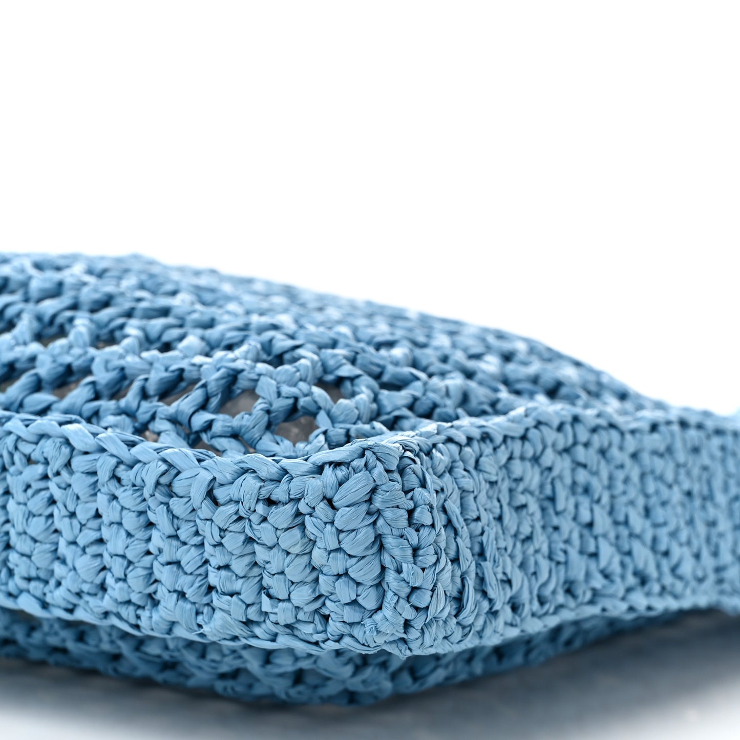 Yarn Raffia Effect Crochet Logo Embroidered Tote Bag Celeste