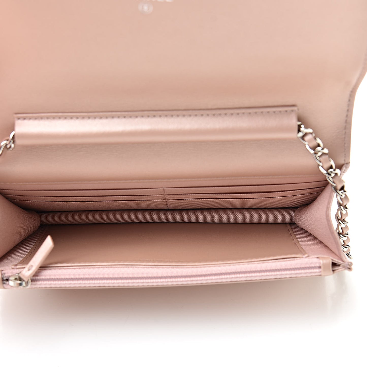 Goatskin Camellia Embossed Wallet On Chain WOC Light Pink