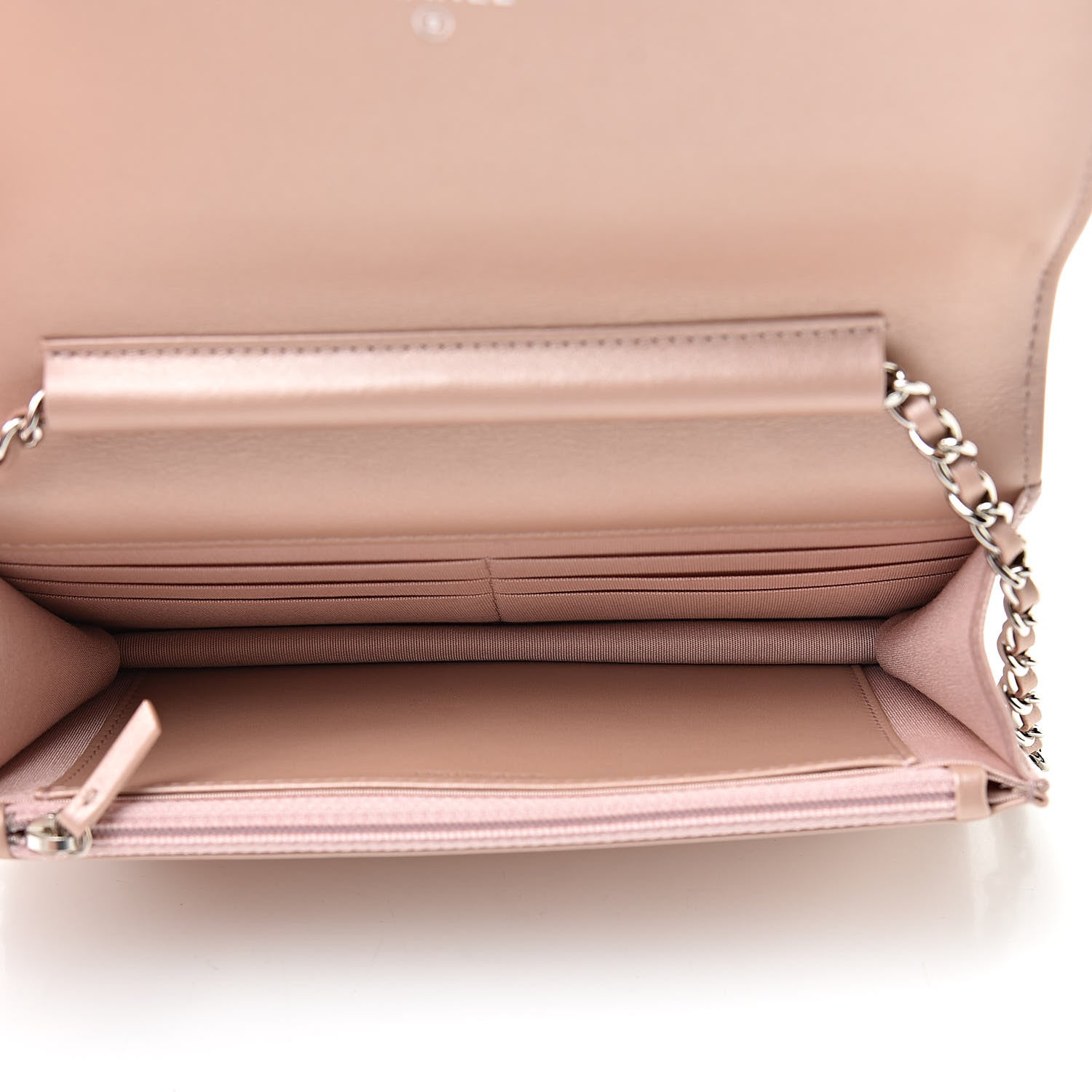 Chanel Goatskin Camellia Embossed Wallet On Chain WOC Light Pink 5 of 12