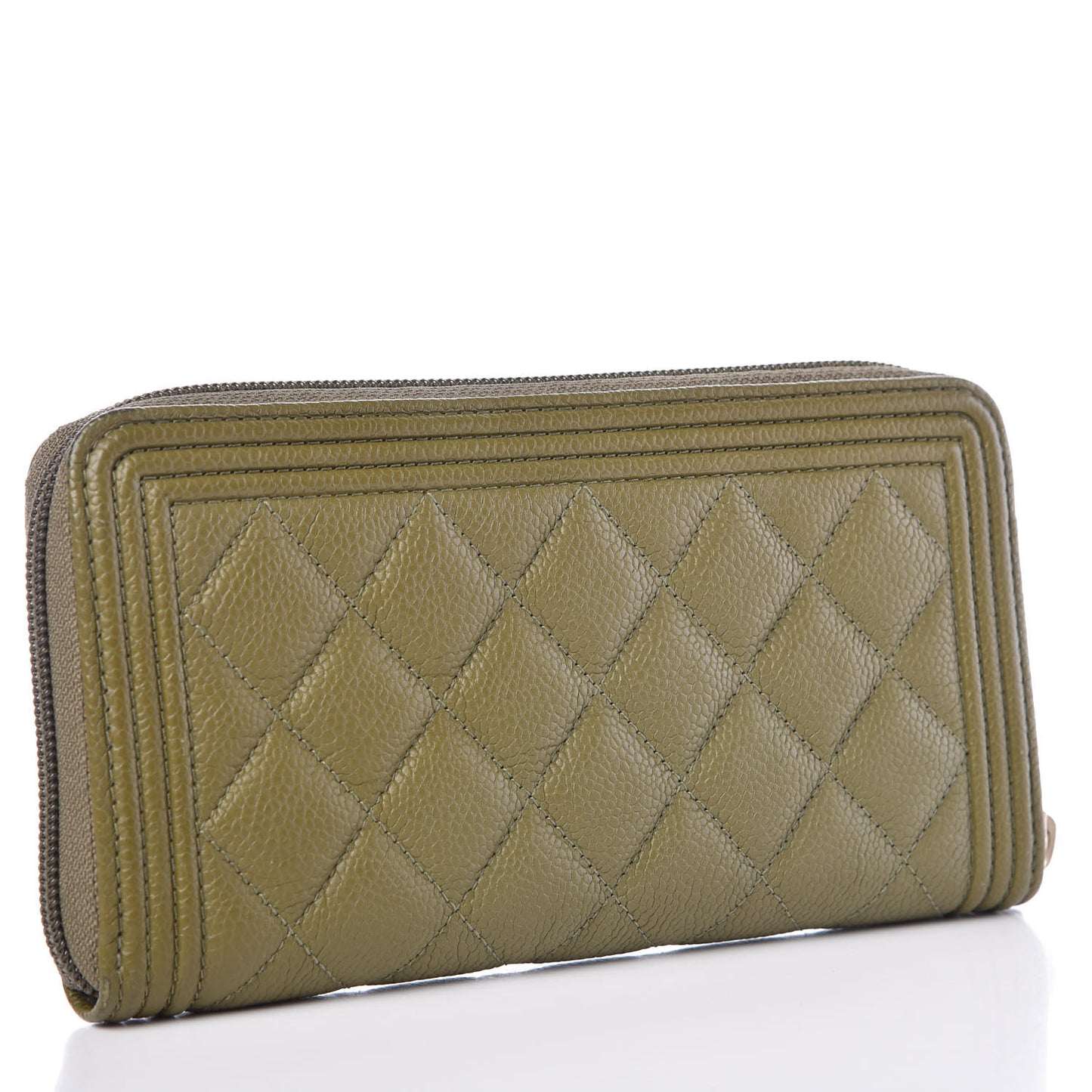 Caviar Quilted Boy Long Zip Around Wallet Khaki