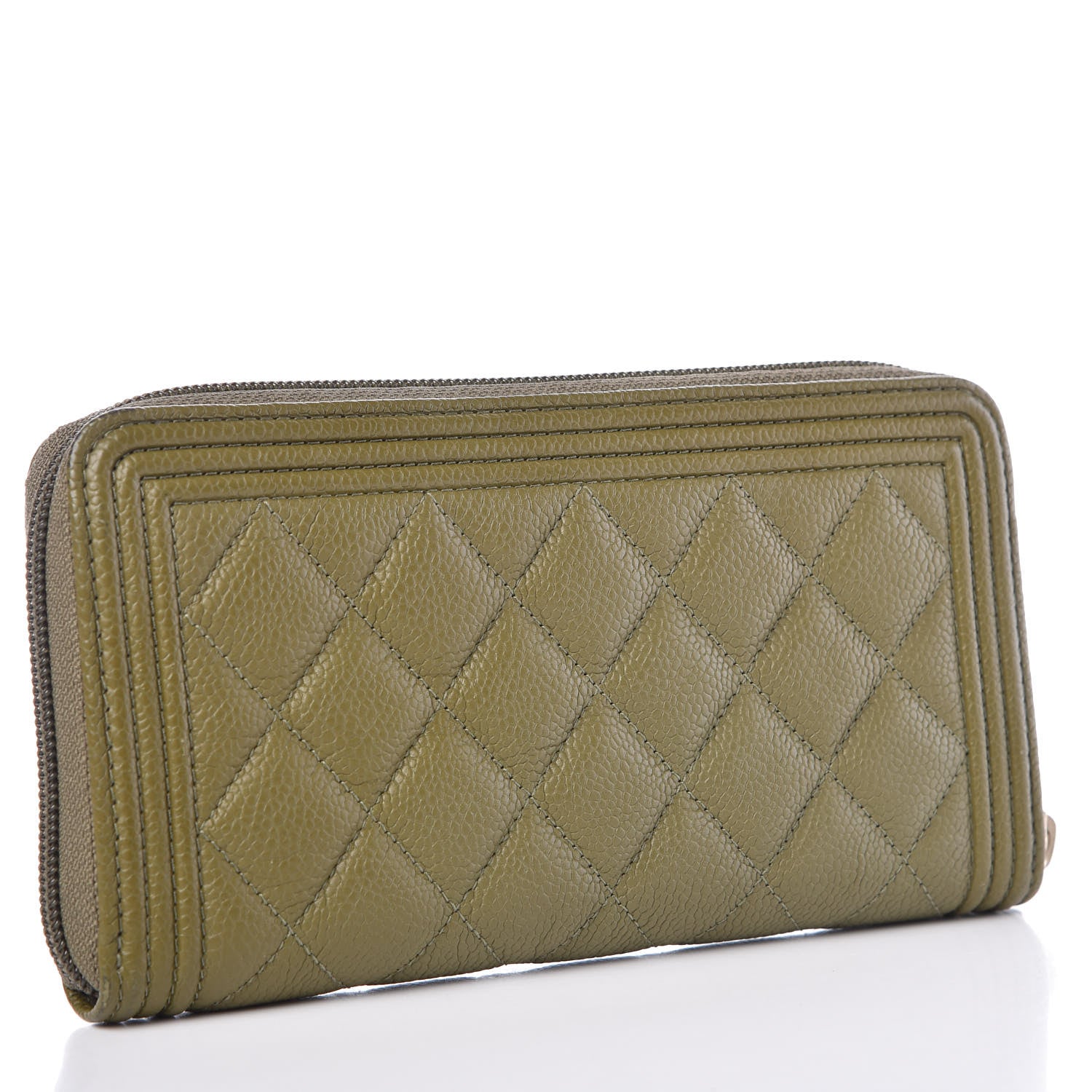 Chanel Caviar Quilted Boy Long Zip Around Wallet Khaki 3 of 9
