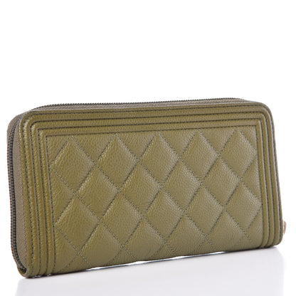 Chanel Caviar Quilted Boy Long Zip Around Wallet Khaki 3 of 9