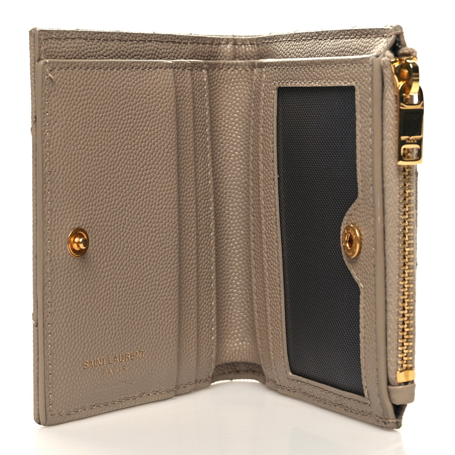 Saint Laurent Grain De Poudre Matelasse Chevron Monogram Zipped Card Case Nude Powder 5 of 9