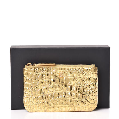 Chanel Metallic Calfskin Crocodile Embossed Cocodile Cosmetic Case Gold 8 of 8