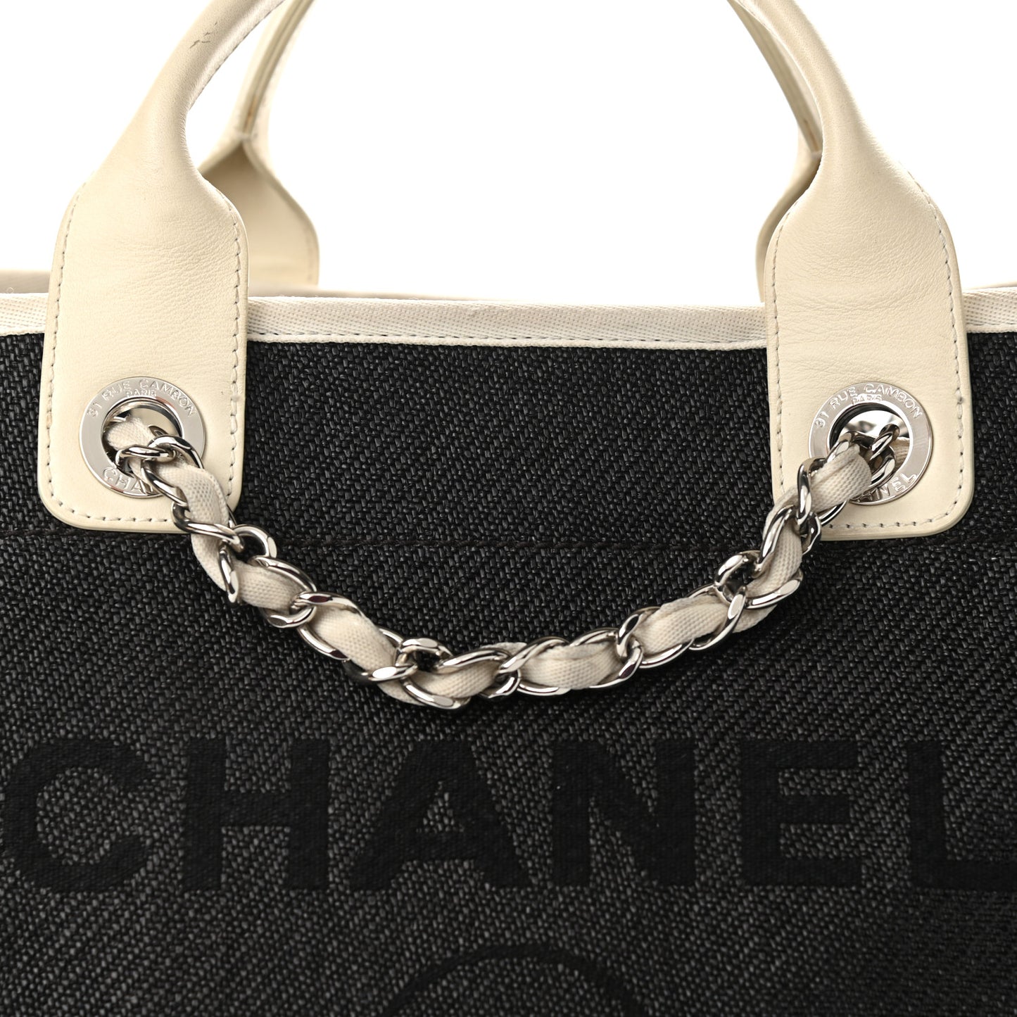Canvas Medium Deauville Tote Black White