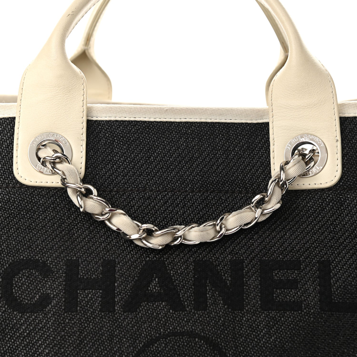 Chanel Canvas Medium Deauville Tote Black White 7 of 12