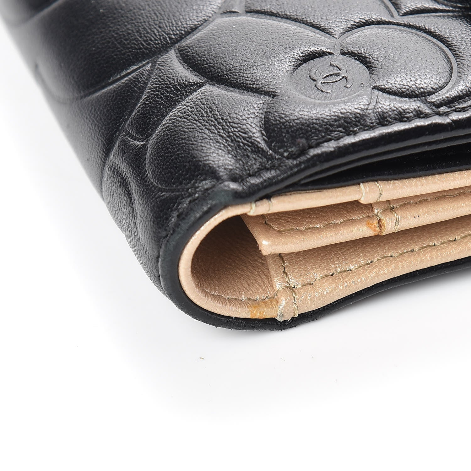 Chanel Lambskin Camellia Embossed Long Double Wallet Black 10 of 13