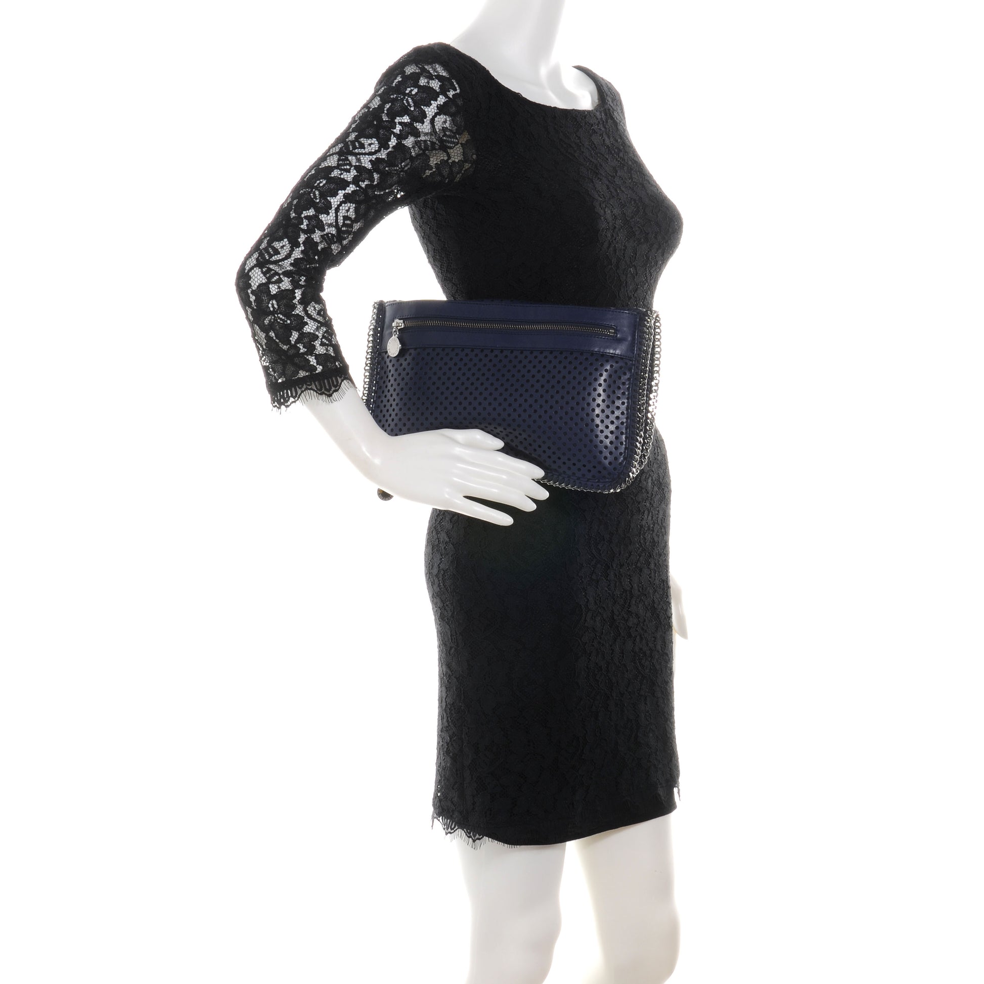 Stella McCartney Faux Perforated Leather Fold Over Falabella Clutch Navy 2 of 8