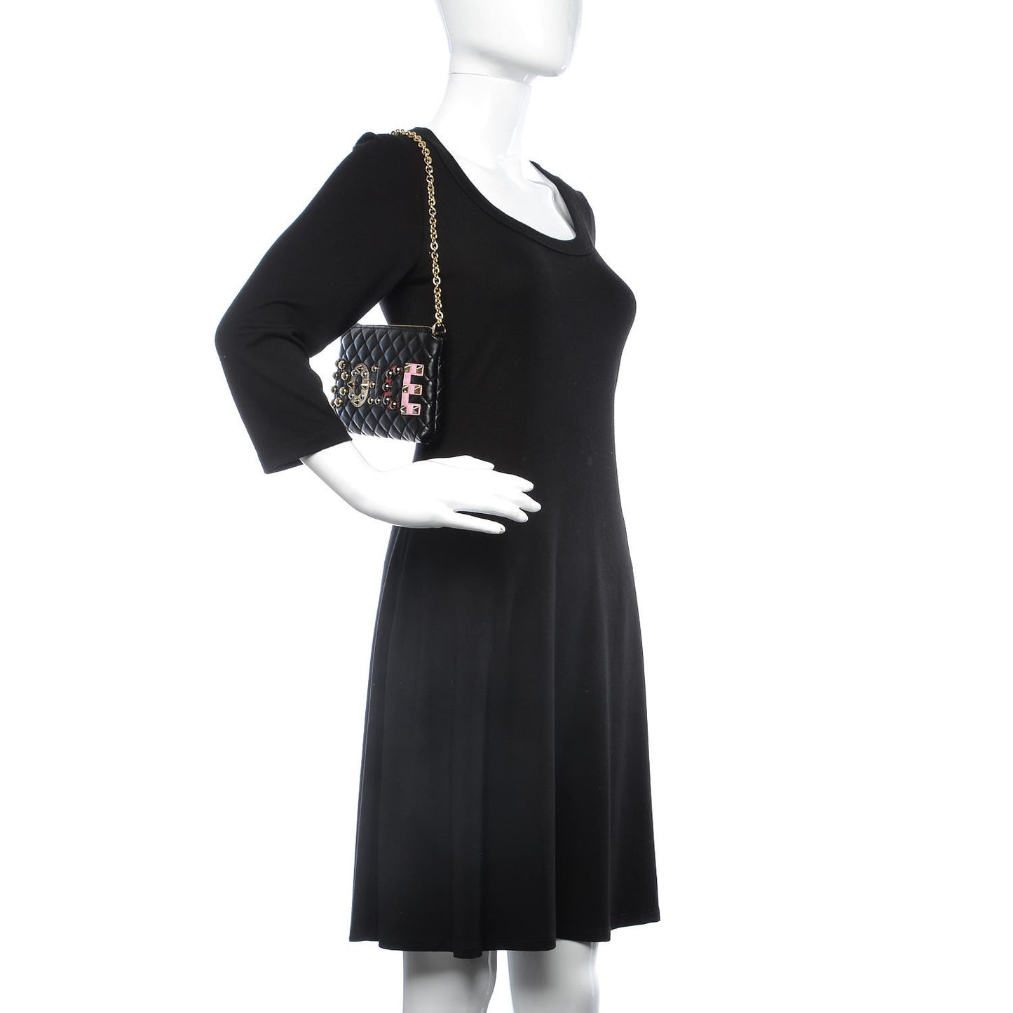 Lambskin Watersnake Embellished Pochette Black