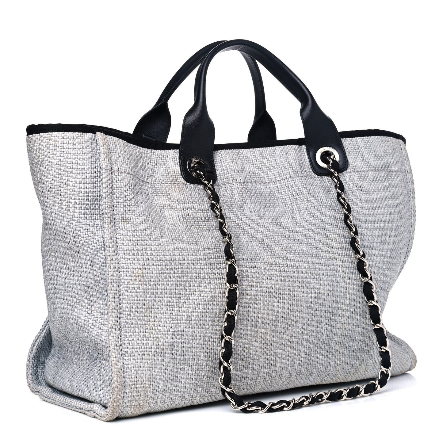 Woven Straw Raffia Medium Deauville Tote Grey