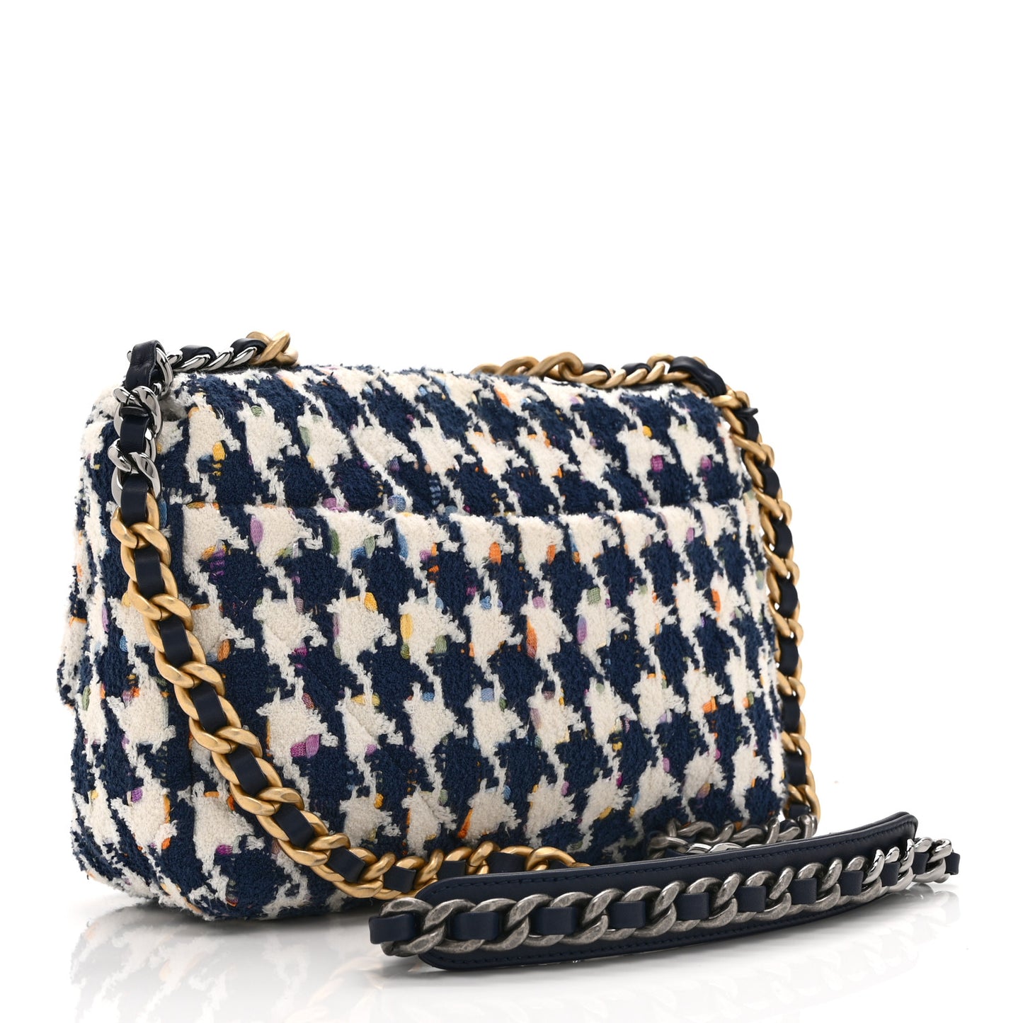 Tweed Quilted Medium Chanel 19 Flap Ecru Navy Blue Multicolor
