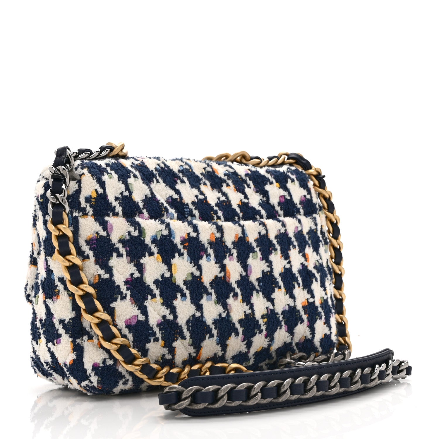 Chanel Tweed Quilted Medium Chanel 19 Flap Ecru Navy Blue Multicolor 3 of 10