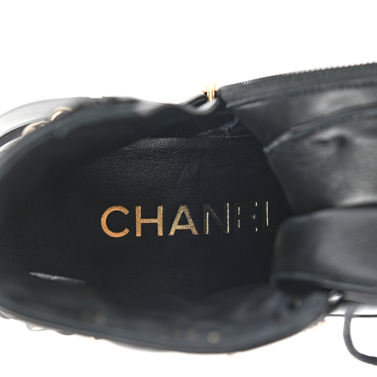Shiny Calfskin Patent Quilted Chain Lace Up Combat Boots 35 Black