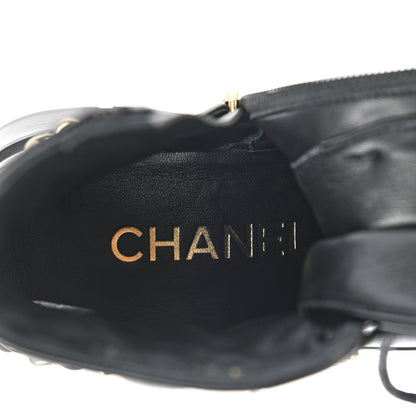 Chanel Shiny Calfskin Patent Quilted Chain Lace Up Combat Boots 35 Black 7 of 8