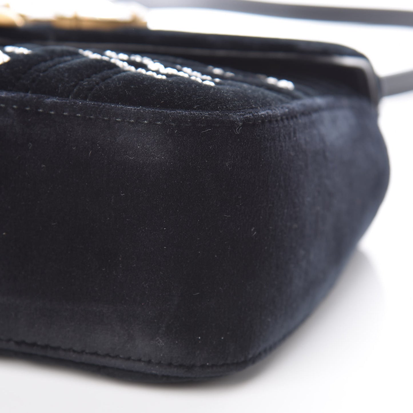 Velvet Matelasse Marquise Crystals Embroidered Small GG Marmont Shoulder Bag Black