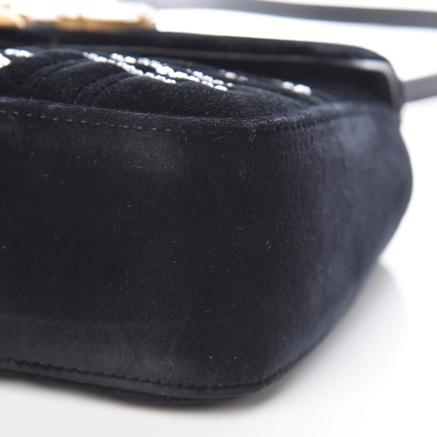 Gucci Velvet Matelasse Marquise Crystals Embroidered Small GG Marmont Shoulder Bag Black 9 of 9