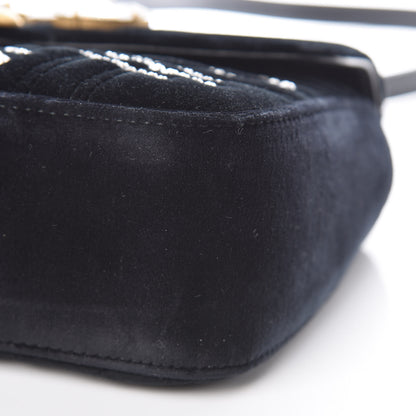 Gucci Velvet Matelasse Marquise Crystals Embroidered Small GG Marmont Shoulder Bag Black 9 of 9