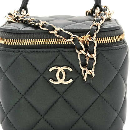 Chanel Iridescent Lambskin Quilted Mini Top Handle Vanity Case With Chain Dark Green 8 of 10