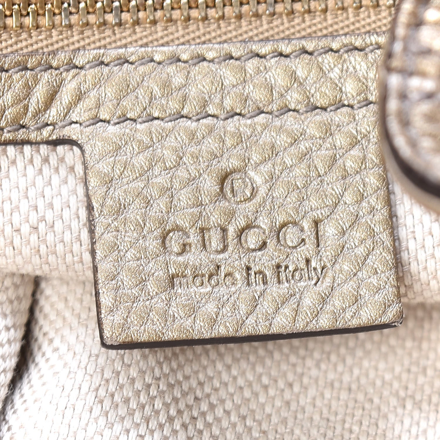 Gucci Metallic Pebbled Calfskin Medium Soho Chain Shoulder Bag Golden Beige 8 of 15