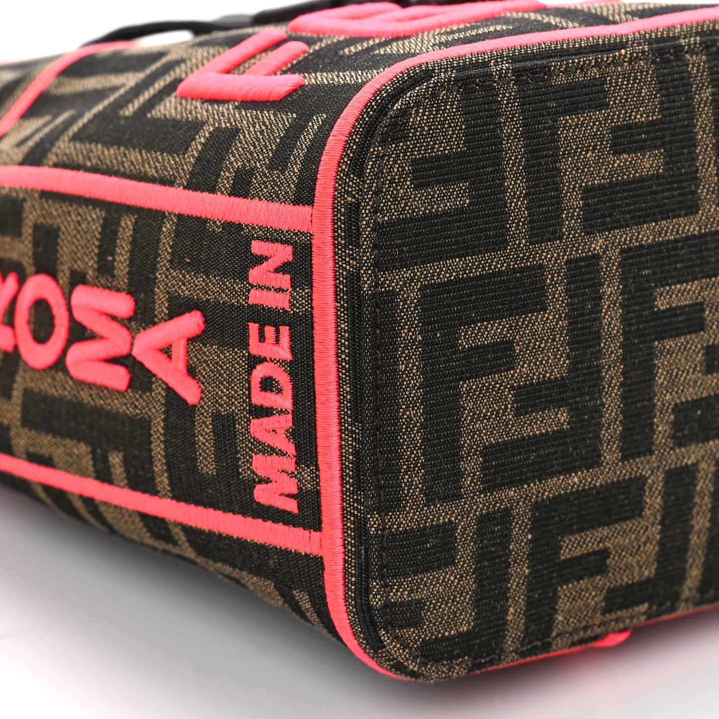 Fabric Jacquard Shiny Nappa FF 1974 Logo Threaded Edge Mini Mon Tresor Bucket Bag Tobacco Moro Fuxia Fluo