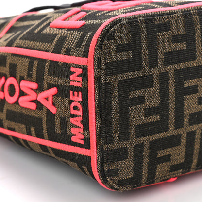 Fendi Fabric Jacquard Shiny Nappa FF 1974 Logo Threaded Edge Mini Mon Tresor Bucket Bag Tobacco Moro Fuxia Fluo 8 of 9