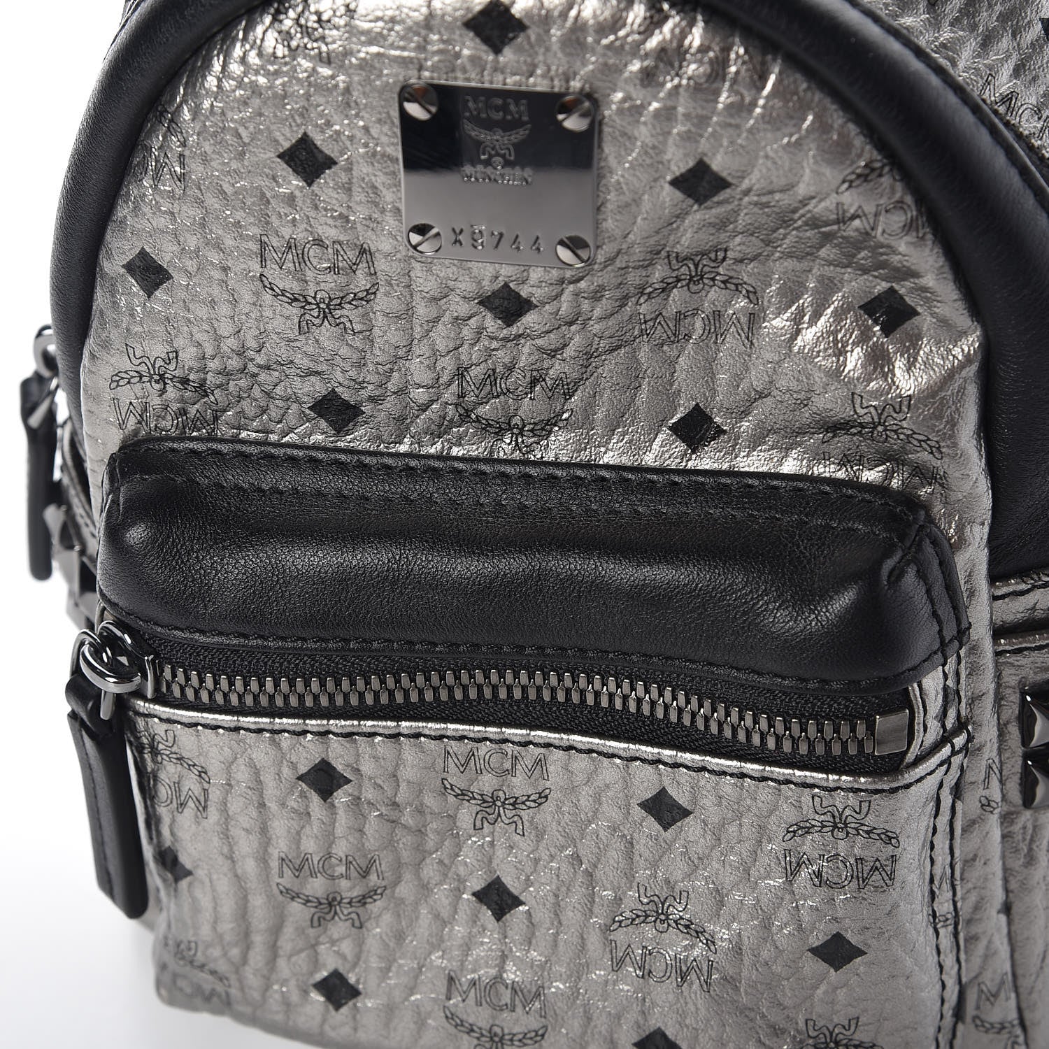 MCM Metallic Visetos Side Stud Mini Stark Backpack Silver Black 10 of 11