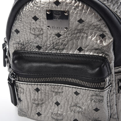 MCM Metallic Visetos Side Stud Mini Stark Backpack Silver Black 10 of 11