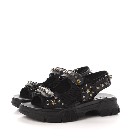 Gucci Nappa Mesh Studded Mens Aguru Sandals 10 Black 3 of 8