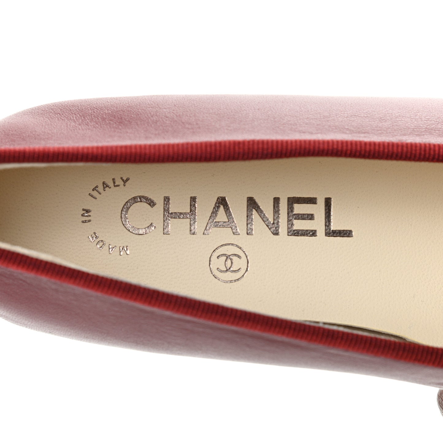 Lambskin CC Cap Toe Ballerina Flats 37 Red Navy