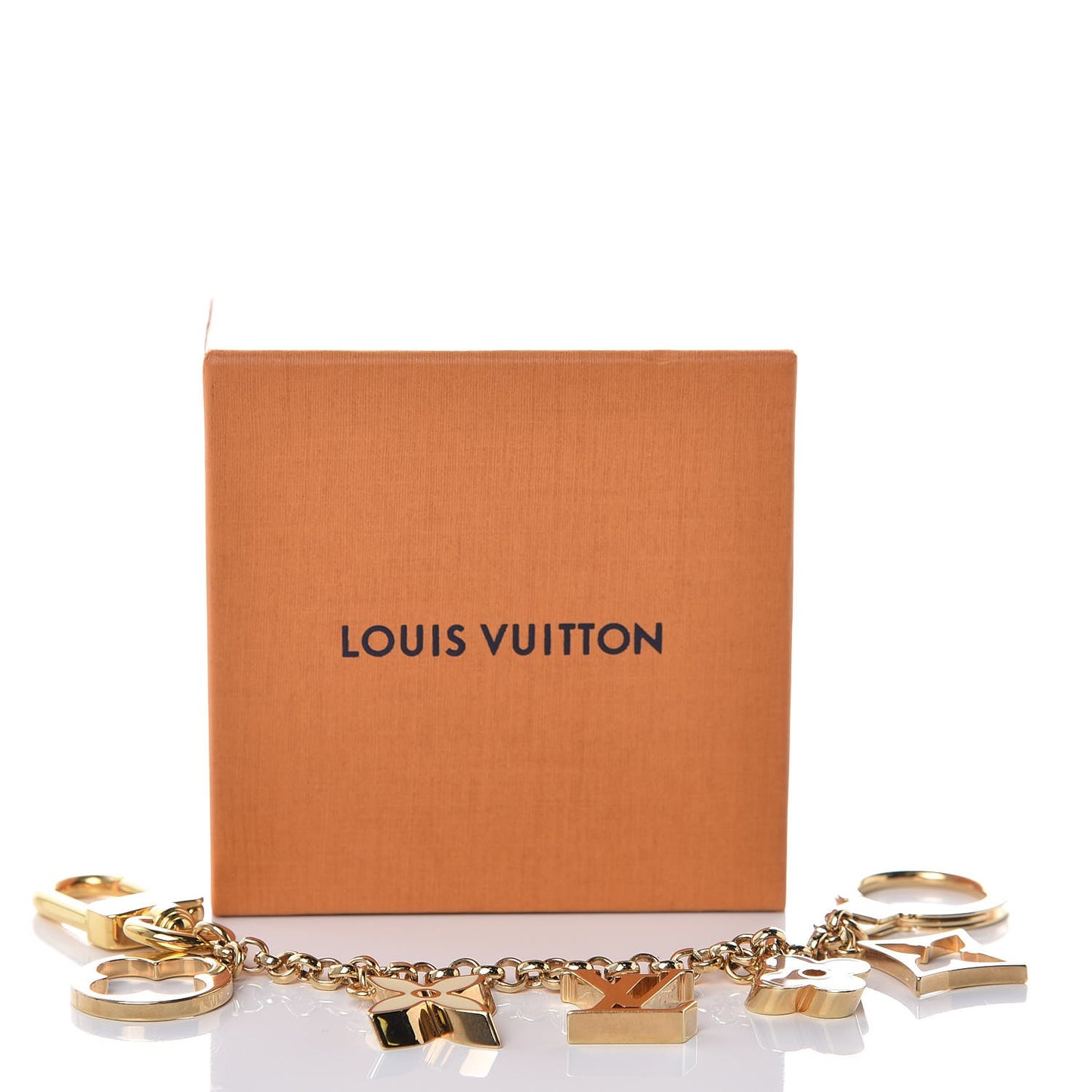 Brass Enamel Fleur De Monogram Bag Charm Chain Gold