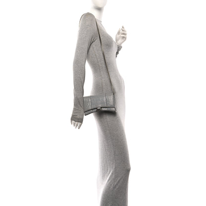 Balenciaga Shiny Calfskin Crocodile Embossed Hourglass Chain Bag Balenciaga Steel Grey 2 of 10