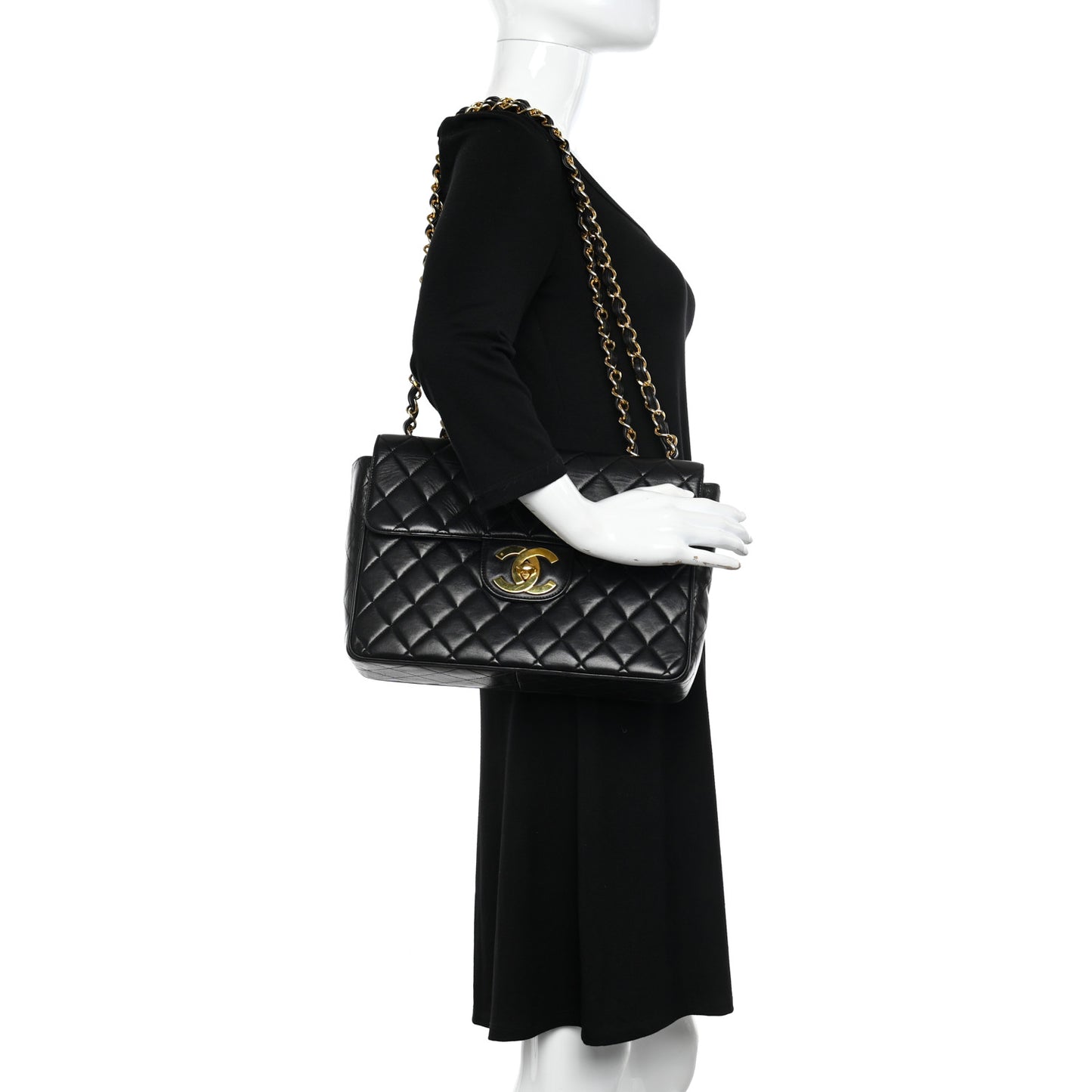 Lambskin Quilted XL Jumbo Single Flap Black