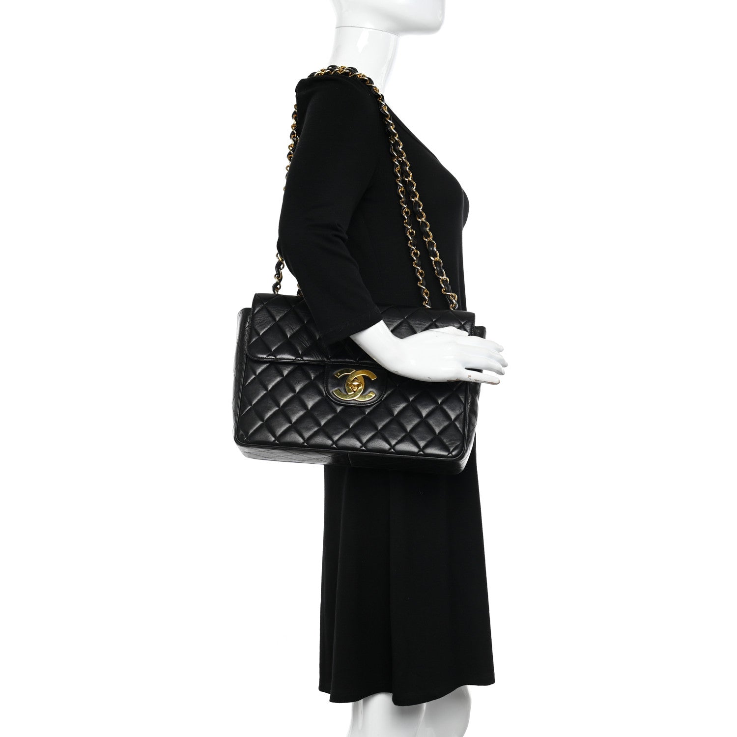 Chanel Lambskin Quilted XL Jumbo Single Flap Black 2 of 16