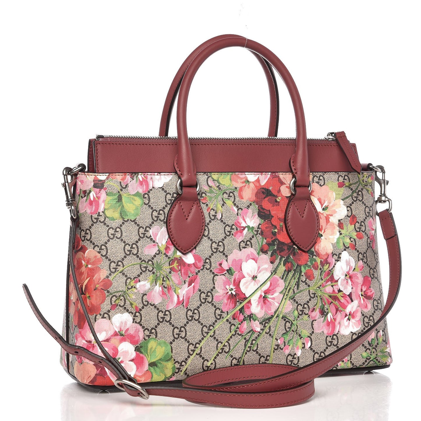 GG Supreme Monogram Blooms Small Zip Top Tote Beige Multicolor Dry Rose