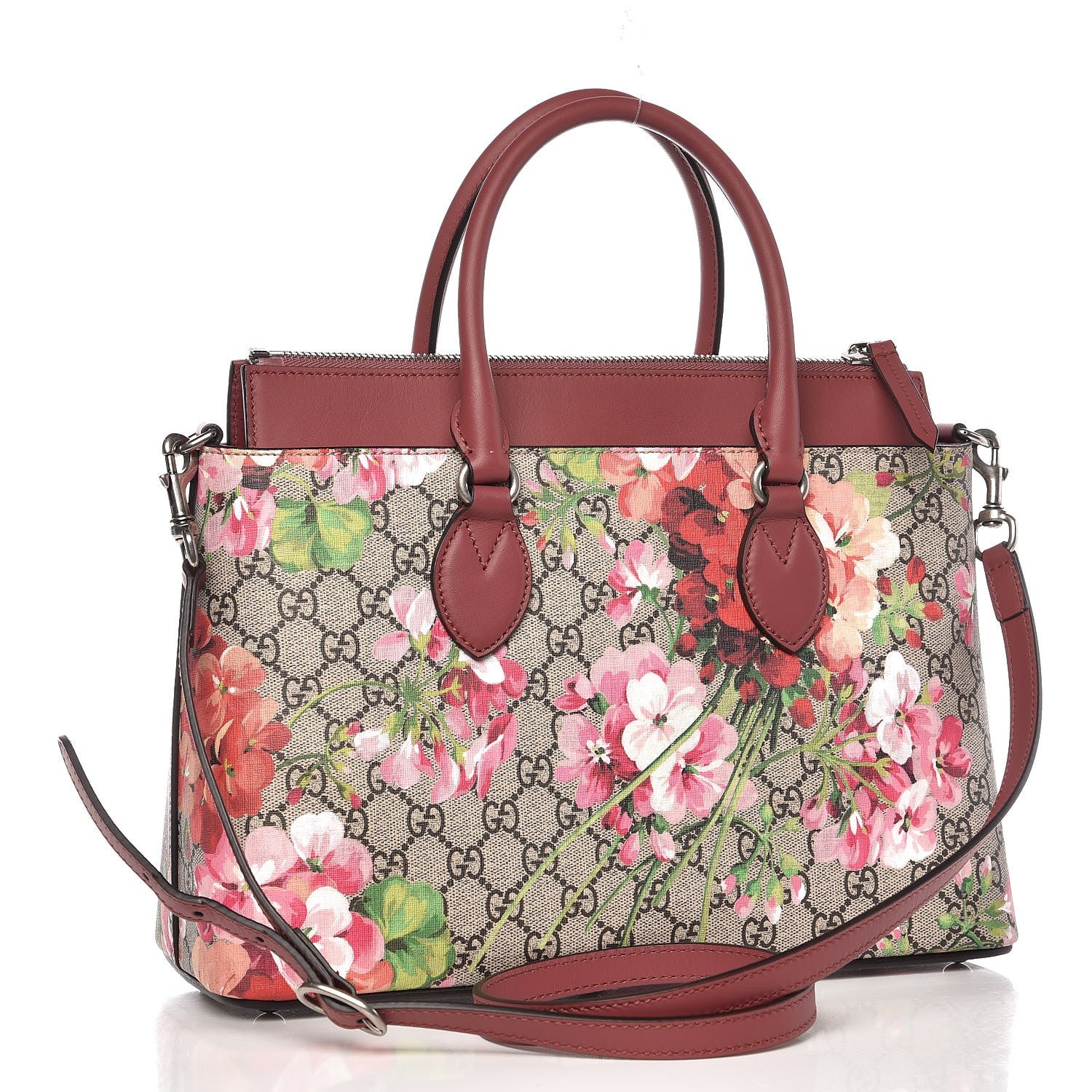 Gucci GG Supreme Monogram Blooms Small Zip Top Tote Beige Multicolor Dry Rose 3 of 10