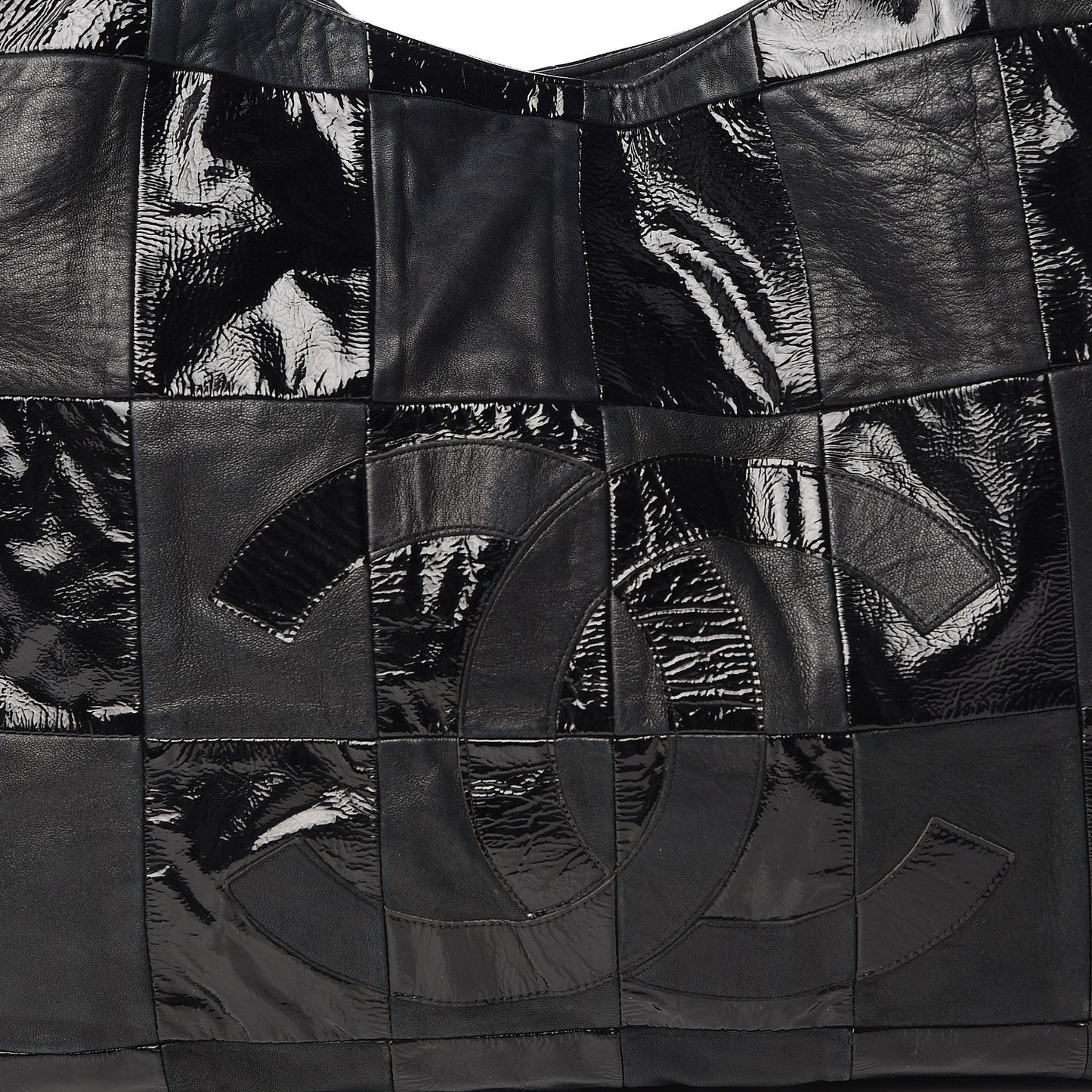 Patent Patchwork Large Brooklyn Tote Black