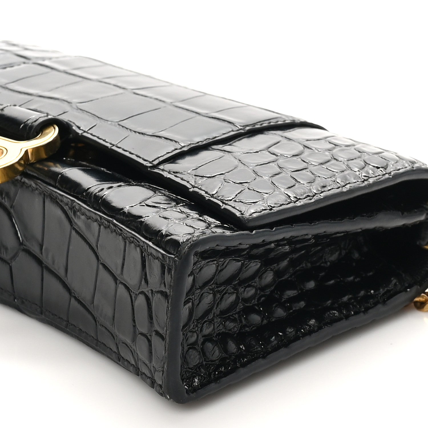 Balenciaga Shiny Calfskin Crocodile Embossed Hourglass Chain Bag Black 9 of 9