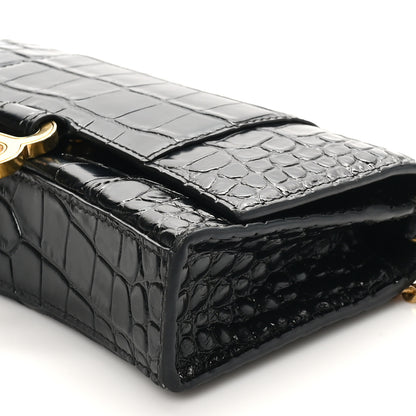 Balenciaga Shiny Calfskin Crocodile Embossed Hourglass Chain Bag Black 9 of 9