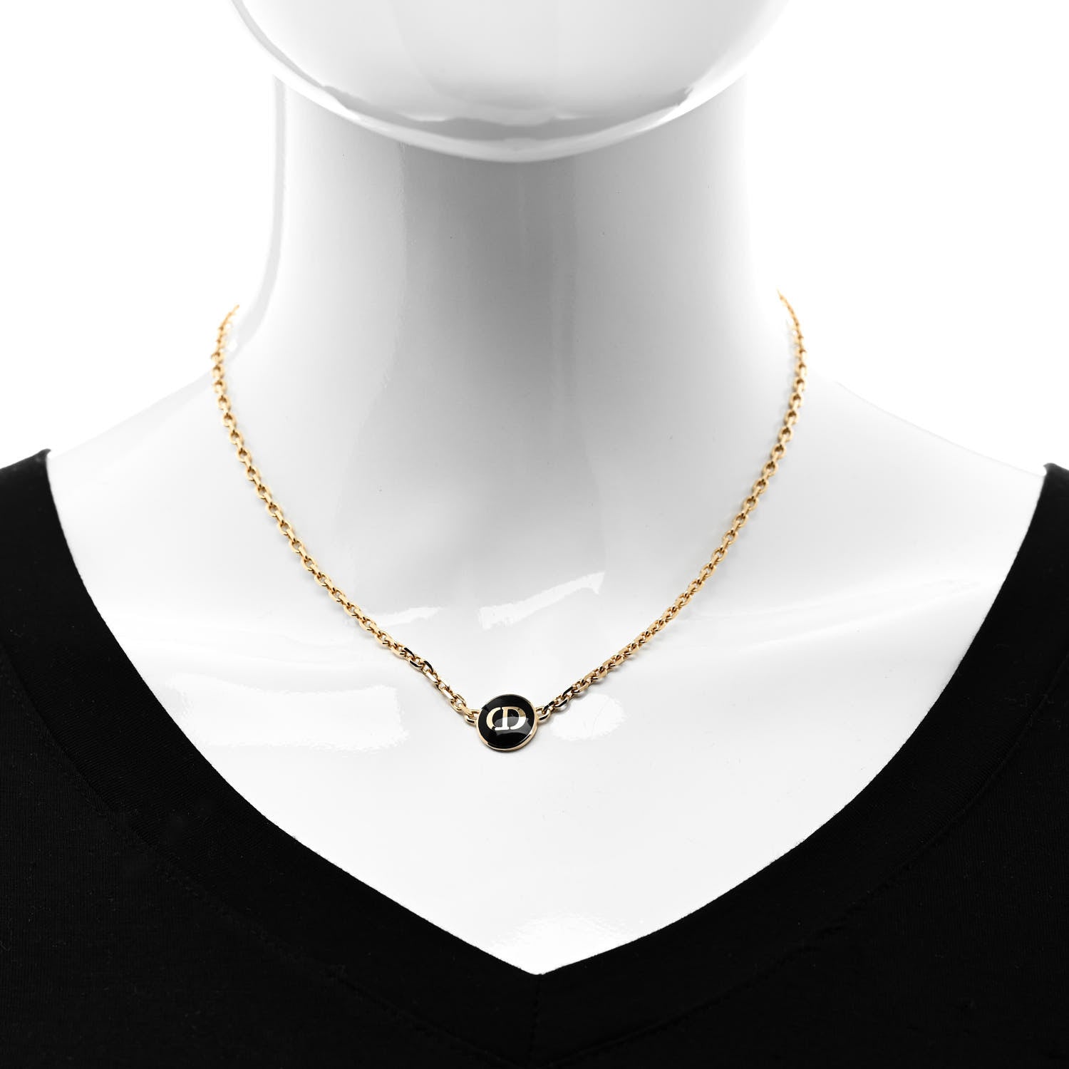 Christian Dior Metal CD Logo Necklace Gold Black 2 of 6