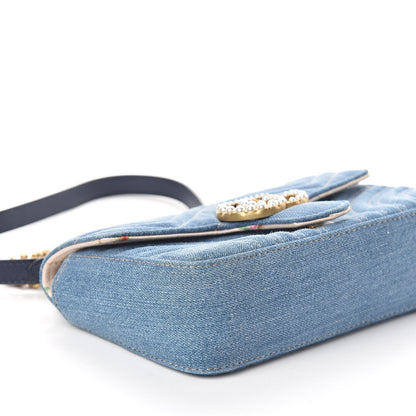 Gucci Denim Matelasse Mini Pearly GG Marmont Shoulder Bag Blue 8 of 9