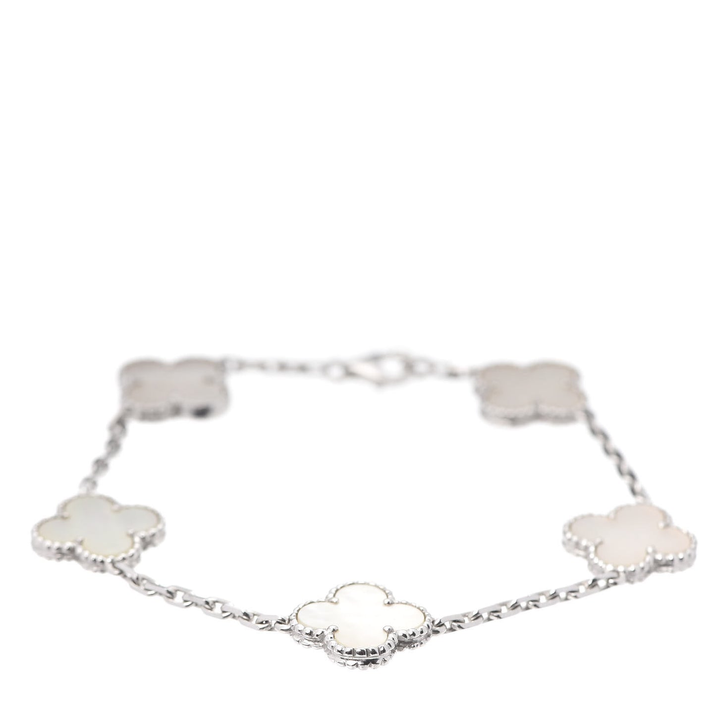 18K White Gold Mother of Pearl 5 Motifs Vintage Alhambra Bracelet