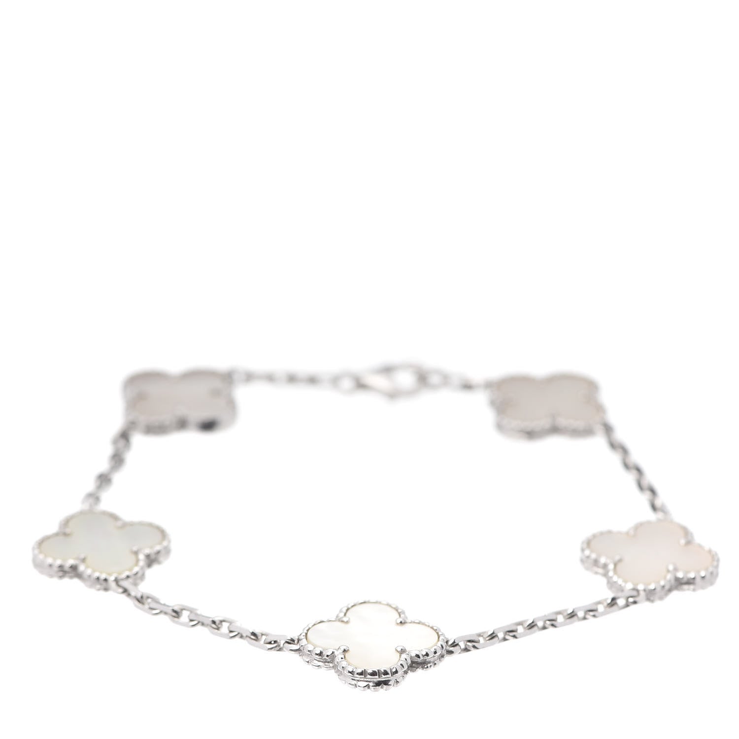 Van Cleef & Arpels 18K White Gold Mother of Pearl 5 Motifs Vintage Alhambra Bracelet 1 of 8