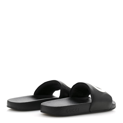 Gucci Nappa Miro Soft Calfskin Womens Interlocking G Slide Sandals 38 Black White 5 of 11