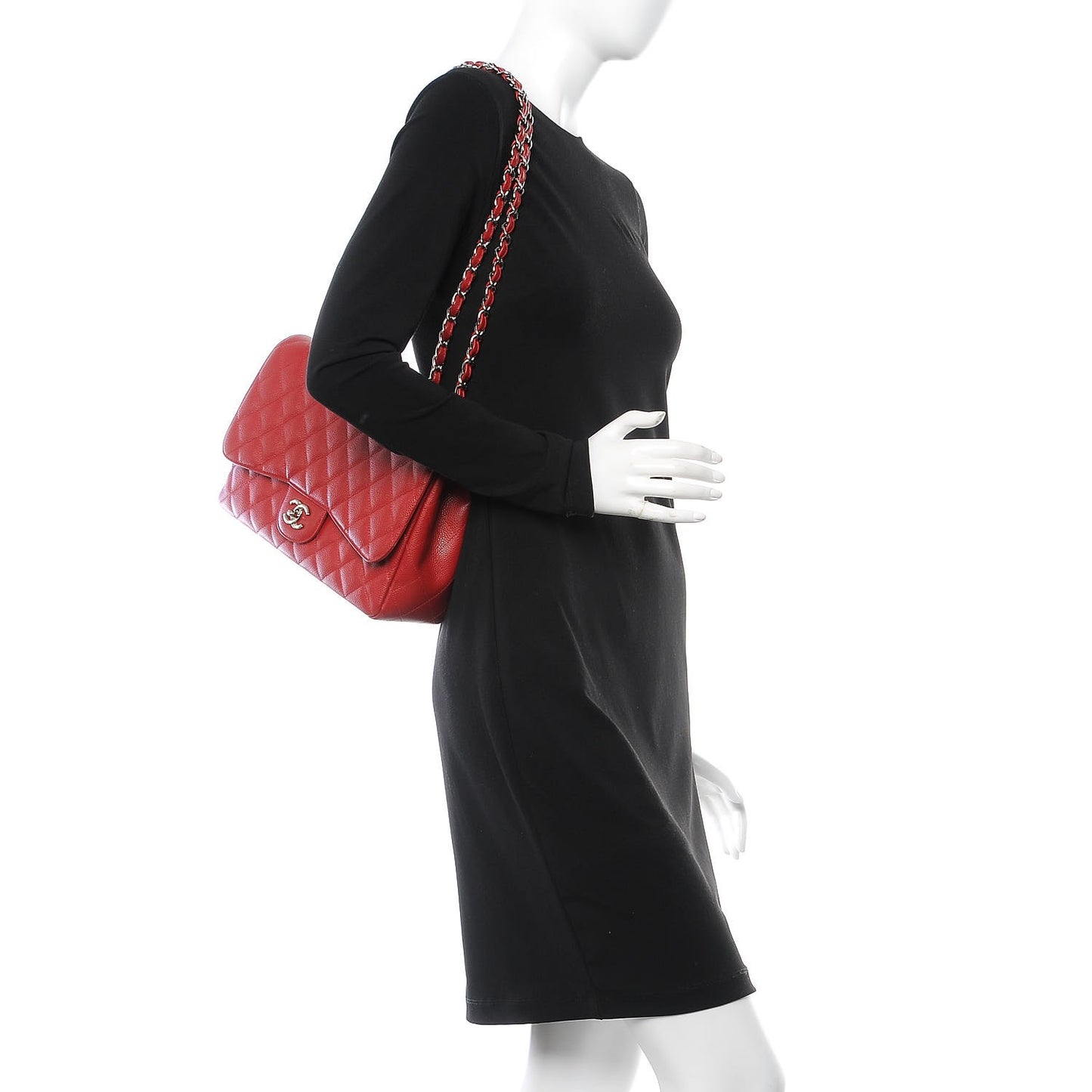 Caviar Quilted Jumbo Single Flap Red