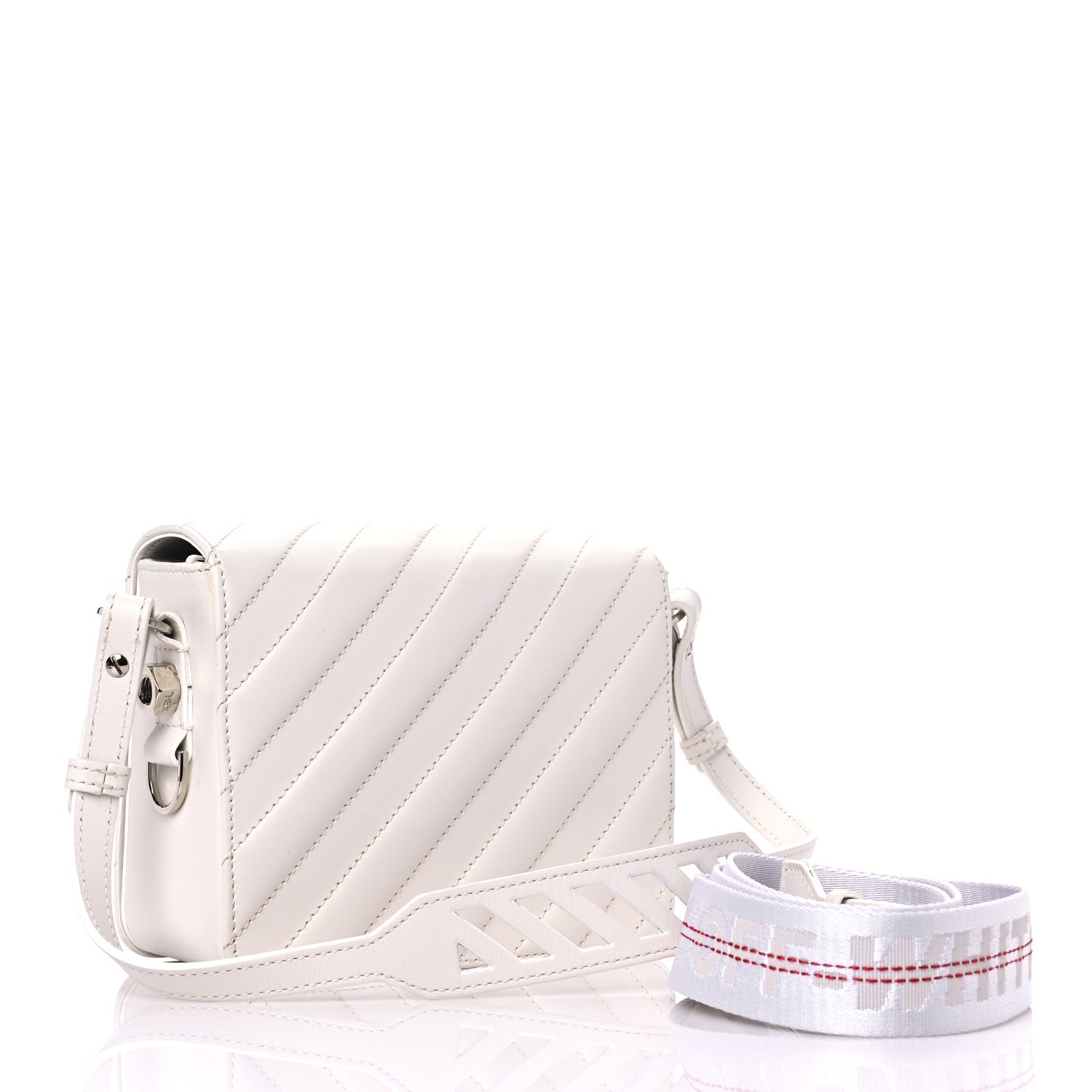 Off-White Calfskin Striped Diag Binder Flap Bag White 2 of 13