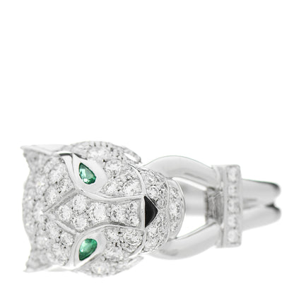 Cartier 18K White Gold Diamond Emerald Black Onyx Panthere de Cartier Ring 53 6.25 2 of 4