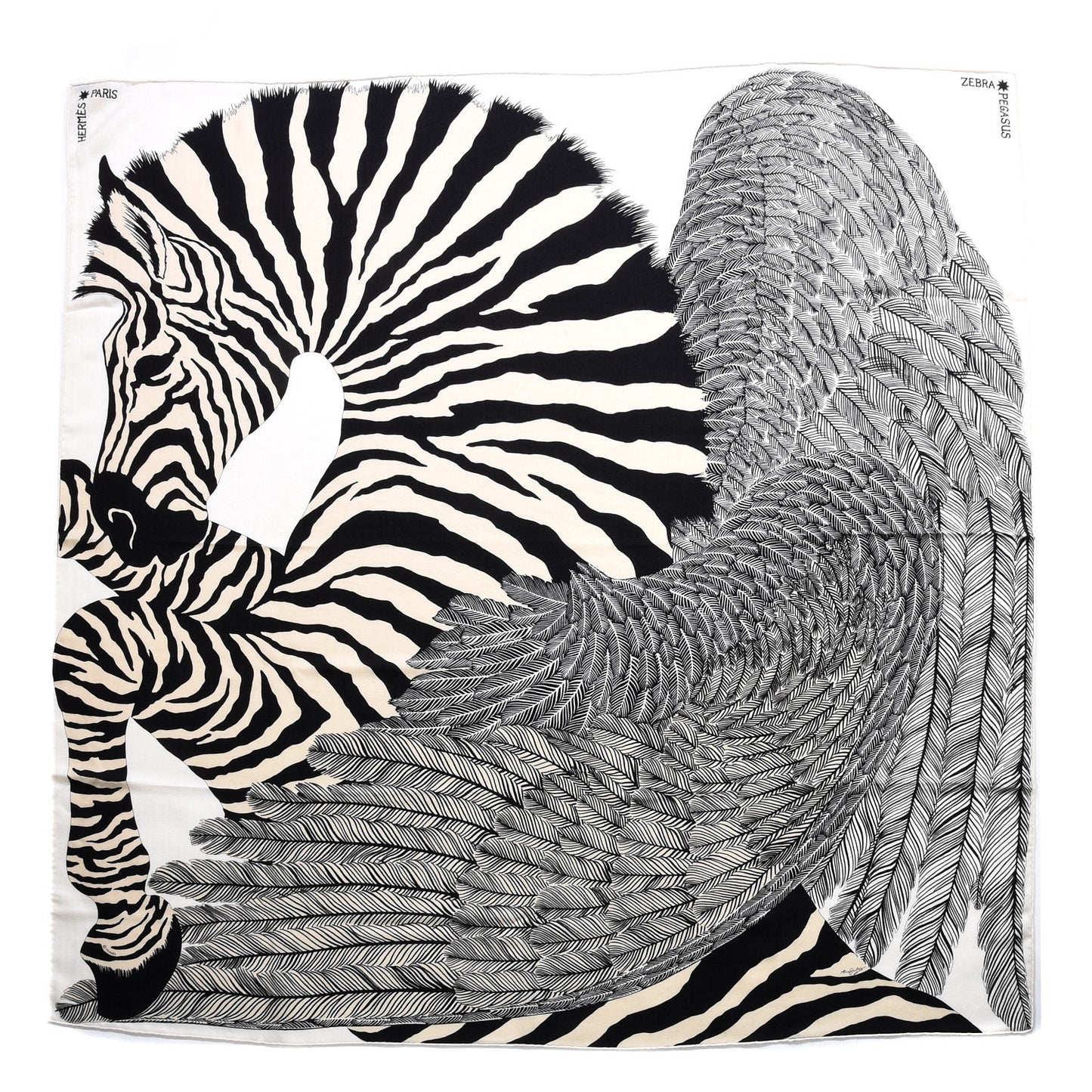 Cashmere Silk Zebra Pegasus Shawl 140 White Black Naturel