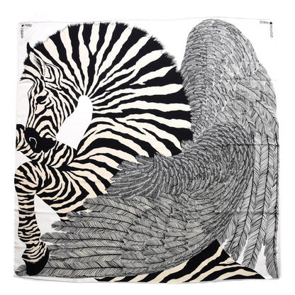 Hermes Cashmere Silk Zebra Pegasus Shawl 140 White Black Naturel 1 of 6